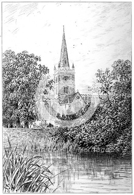 Stratford church as seen from the river, Stratford-upon-Avon, Warwickshire, 1885.Artist: Edward Hull