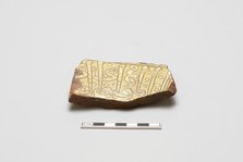 sherd, red body, white slip, yellow glaze, Mamluk period, 1250-1516. Creator: Unknown.