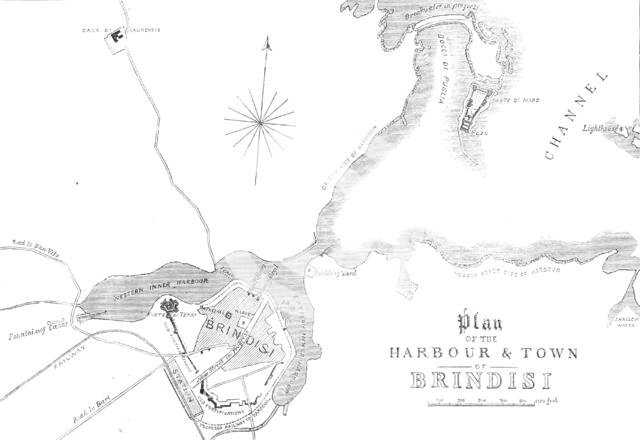 Plan of the harbour and town of Brindisi, 1869. Creator: Unknown.