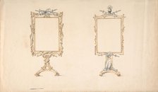 Designs for Two Mirror Frames Supported on Footed Pedestals with Armorial..., early 19th cent. Creator: Anon.