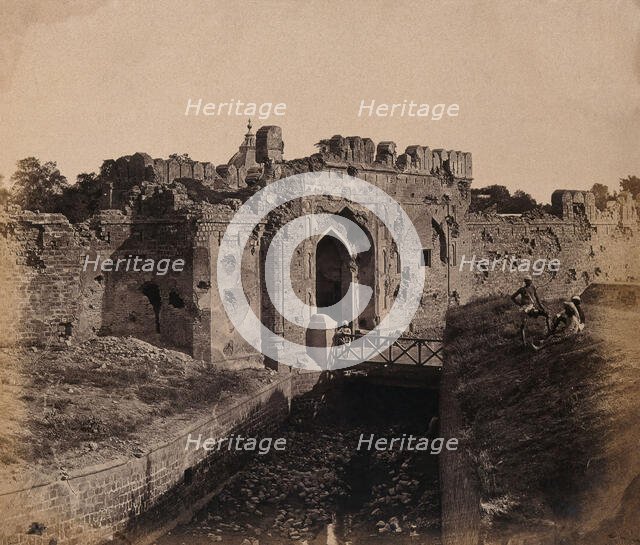India: ruins of the 'Cashmere Gate' at a water bastion near Delhi, c1858. Creator: Felice Beato.