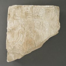 Relief Fragment Depicting Imenet, Ptah and Amenhotep I, New Kingdom (1569-1081 BCE). Creator: Unknown.