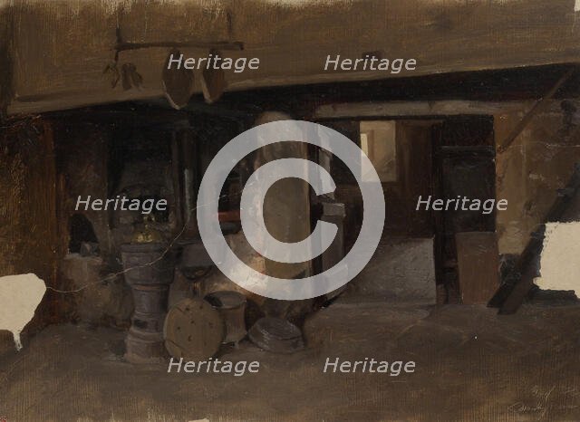 Interior of a German farmhouse, 1850-1855. Creator: Karl Anders Ekman.