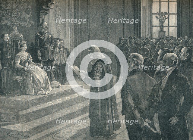 Pesenting the patriotic address to the Queen on the eve of the Crimean War, 1854 (1906). Artist: Unknown.