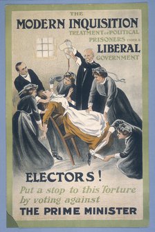 A suffragette prisoner being force-fed, 1910. Artist: A Patriot