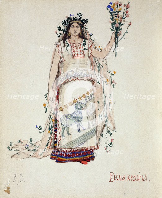 Spring Beauty. Costume design for the opera Snow Maiden by N. Rimsky-Korsakov, 1885. Artist: Vasnetsov, Viktor Mikhaylovich (1848-1926)