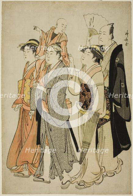 The Actor Ichikawa Danjuro V and his family, from an untitled series of four prints..., c. 1783/84. Creator: Torii Kiyonaga.