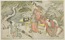 The Actors Tomizawa Hanzaburo II as Nagoya Sanzaemon (often called Sanza) (right), Naka..., c. 1772. Creator: Shunsho.