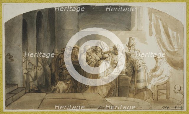Judas receives the thirty pieces of silver. Creator: Rembrandt Harmensz van Rijn.