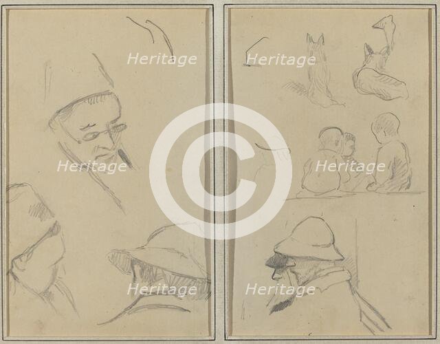Three Studies of Men's Heads, One with Spectacles; Dogs, Children, and Two...[verso], 1884-1888. Creator: Paul Gauguin.