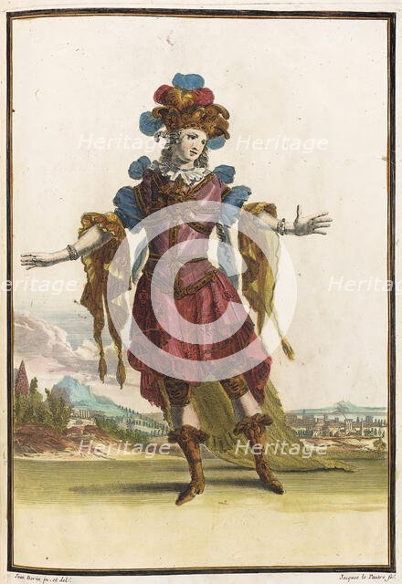 Recueil des modes de la cour de France, 'Habit Representant le Mistere au Balet du..., 1703-1704. Creators: Jean Berain, Jacques Le Pautre, Jean Doliver.