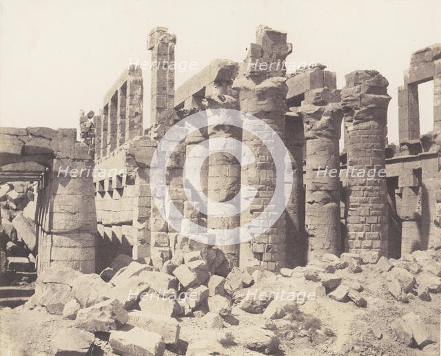 Karnak (Thèbes), Palais - Salle Hypostyle - Vue Générale Prise du Point Q, 1851-52, printed 1853-54. Creator: Félix Teynard.