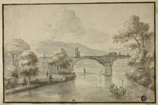 River with Arched Bridge and Boat, n.d. Creator: Herman van Swanevelt.