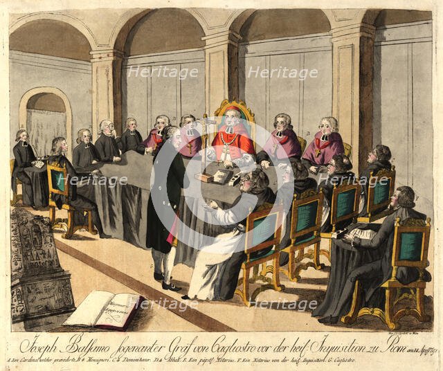 Joseph Balsamo, comte de Cagliostro, before the Inquisition in Rome on April 14, 1791, 1791. Creator: Loeschenkohl, Johann Hieronymus (1753-1807).