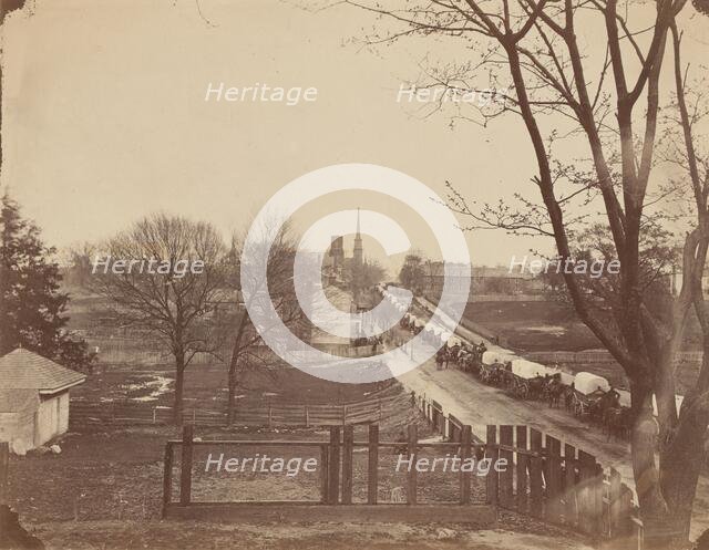 Train of Army Wagons Entering Petersburg, Virginia, April 1865. Creator: John Reekie.