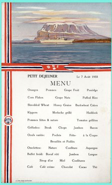 Tourist Menu of a cruise through the Norway fiords, 1933.