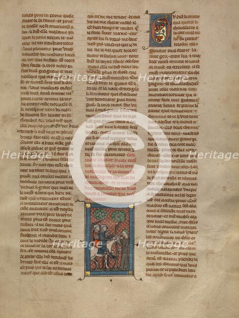 A Demoiselle Delivering a Letter from Tristan to Lancelot, about 1320-1340. Creator: Unknown.