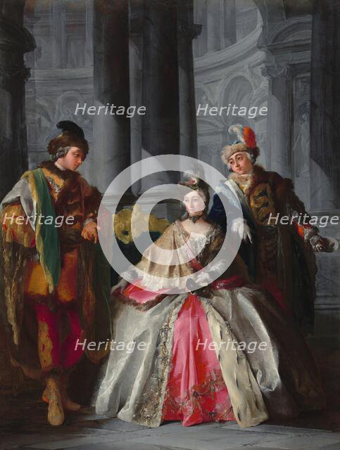 Three Figures Dressed for a Masquerade, c. 1740s. Creator: Louis-Joseph Le Lorrain.