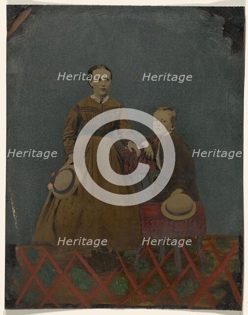 Portrait of young boy and girl, 1860s-1880s. Creator: Unknown.
