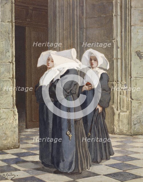 Three Nuns in the Portal of a Church, c1860. Creator: Armand Gautier.