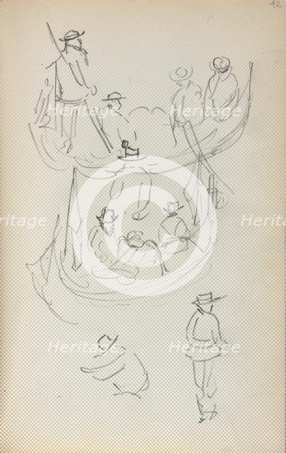 Italian Sketchbook: Two Gondolas with figures, 1898-1899. Creator: Maurice Prendergast (American, 1858-1924).