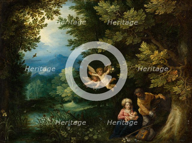Rest on the Flight into Egypt. Creators: Jan Brueghel the Elder, Johannes Rottenhammer the elder.