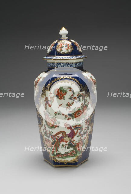 Vase with Cover (one of a pair), Worcester, c. 1770. Creator: Royal Worcester.
