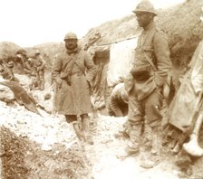 French soldiers at a captured German trench, c1914-c1918. Artist: Unknown.