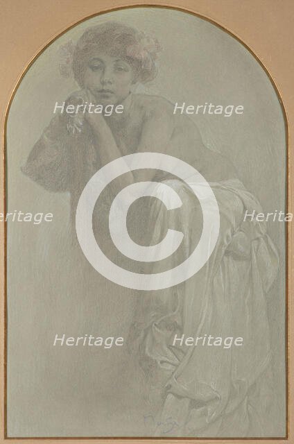 Sitting Half Nude, 1929. Creator: Mucha, Alfons Marie (1860-1939).