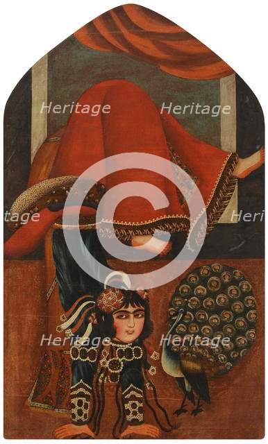 Acrobat and a peacock, ca 1825. Creator: Anonymous.