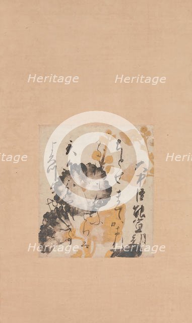 Poem by Onakatomi Yoshinobu with Underpainting of Hollyhocks , early 17th century. Creators: Shokado Shojo, Unknown.