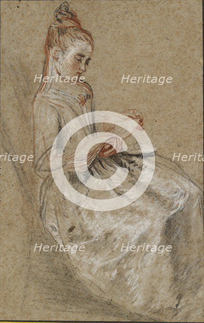 Girl seated with a Book of Music on her Lap, early 18th century. Artist: Jean-Antoine Watteau.