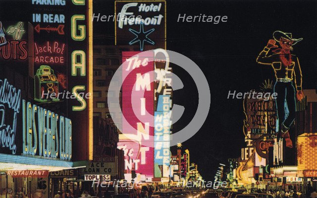 Fremont Street at night, Las Vegas, Nevada, USA, 1968. Artist: Unknown