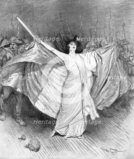 'La Guerre de Tranchees; A L'Interieur la vie Reprend, La "Marseillaise" a l'opera-comique', 1914. Creator: Georges Bertin Scott.