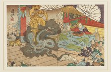 Manifestation of the Seven-faced divinity at Minobuzan, 9th month 1277,  19th century. Artist: Utagawa Kuniyoshi.