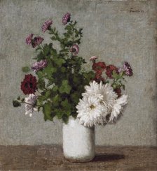 Flower Still Life :Autumn Chrysanthemums in a White Vase, 1889. Creator: Henri Fantin-Latour