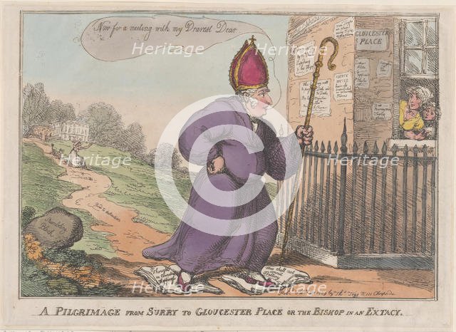A Pilgrimage from Surry to Gloucester Place or the Bishop in an Extacy, February 27, 1809. Creator: Thomas Rowlandson.