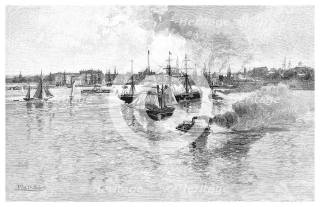 Circular Quay, Sydney Harbour, New South Wales, Australia, 1886.Artist: J Hellawell