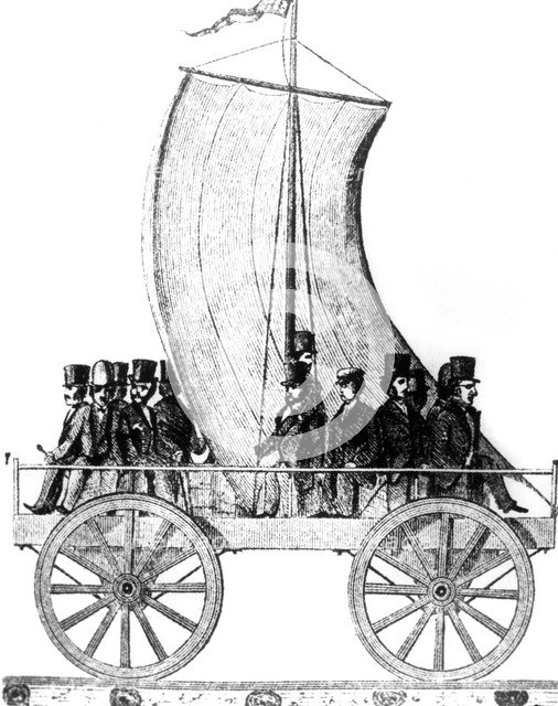 Sail-powered train, South Carolina Railroad, USA, 1830. Artist: Unknown