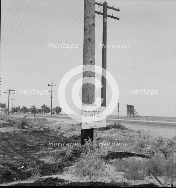 Sign on USHighway 99 near Shafter, California, 1937. Creator: Dorothea Lange.