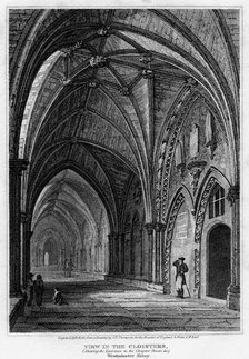 View in the cloisters, showing the entrance to Chapter House, Westminster Abbey, London, 1809.Artist: R Roffe