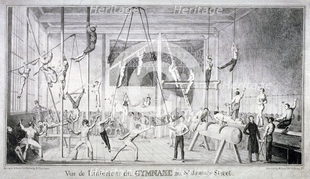 Interior view of a gymnasium, 26 St James's Street, Westminster, London, c1830. Artist: Robert Seymour