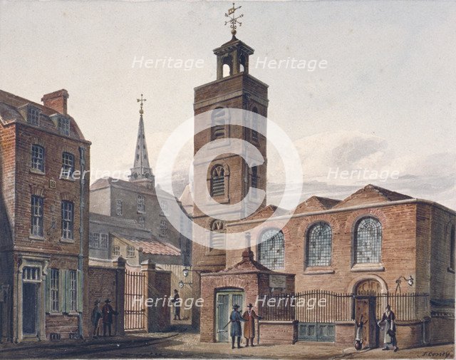 North view of the Church of St James, Duke's Place and adjacent buildings, City of London, 1810. Artist: John Coney