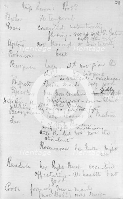 Notes made by Florence Nightingale, 1873. Creator: Florence Nightingale.