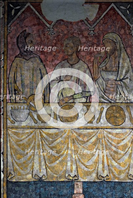 Murals of old Seo of Lleida, work close to 1300, belonging to the Canonja Refectory. Represents v…