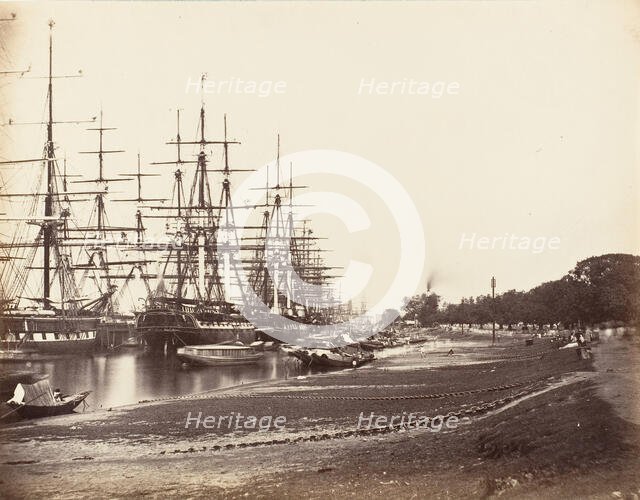 Shipping Lying in the Hoogly River, Calcutta, 1858-61. Creator: Unknown.