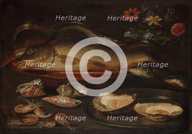 Still Life with Fish, Sea Food and Flowers, c.1612-c.1615. Creator: Clara Peeters.