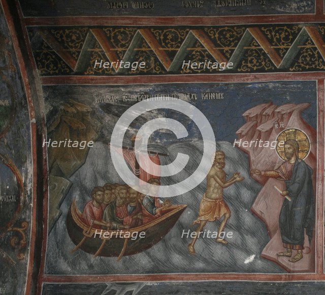 Jesus Walks on Water. Christ Rescuing Peter from Drowning, 14th century. Artist: Anonymous  