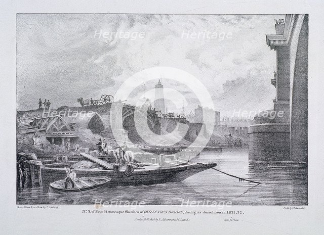 London Bridge (old), London, 1832. Artist: Charles Joseph Hullmandel