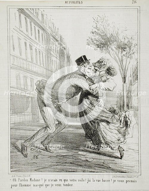 Oh pardon madame! Je n'avais vu que votre voile! J'ai la vue basse! Je vous prenais pour..., 1867. Creator: Cham.